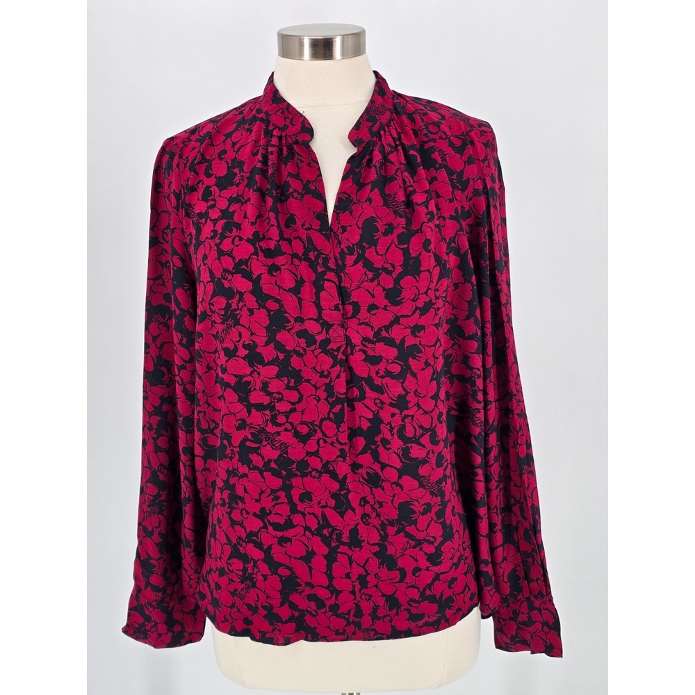 Zadig Voltaire Tink Bico Flowers Sz Small Red and Navy Floral Blouse Elegant Top